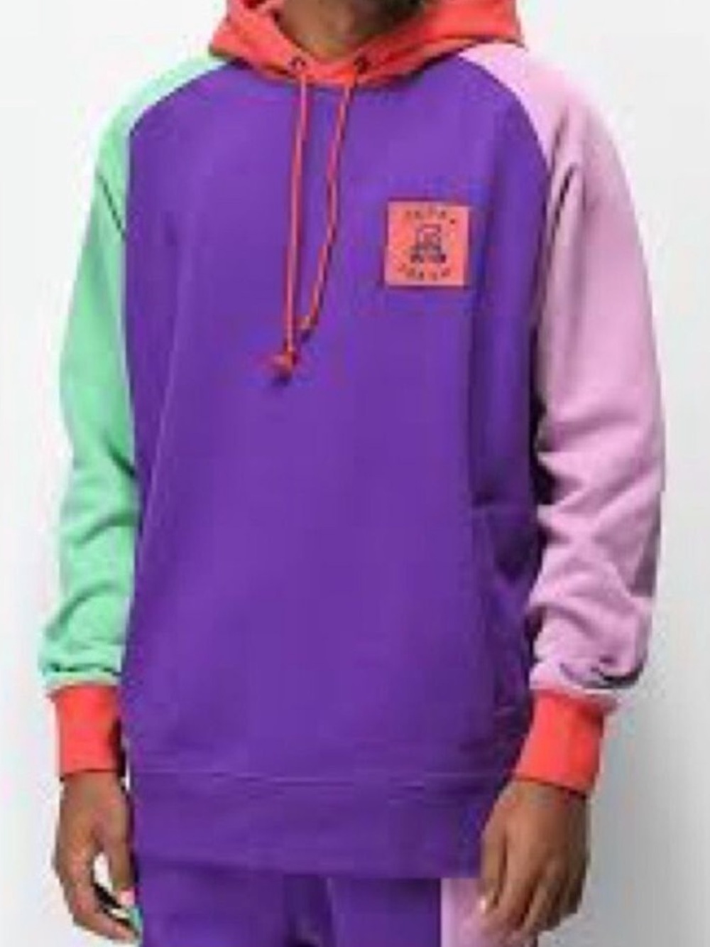 Teddy Fresh Color Block Hoodie Purple, Red, Pink, Green Size Large EUC